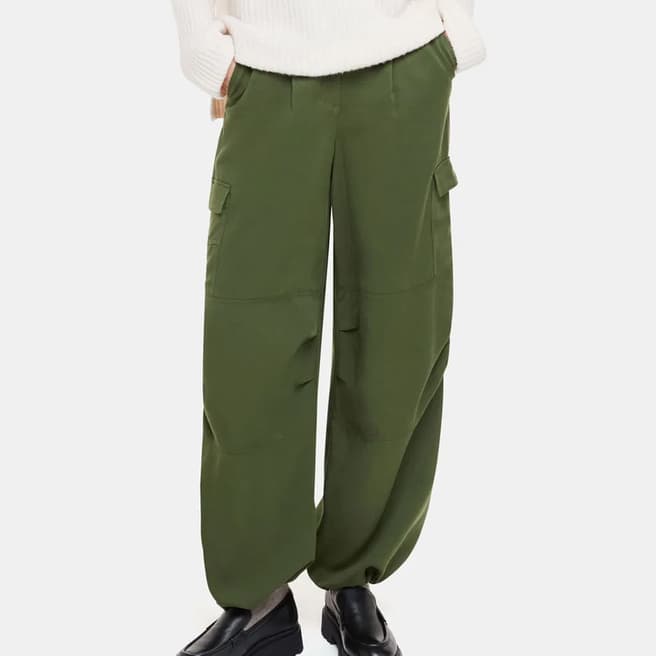 WHISTLES Khaki Grace Luxe Cargo Trousers