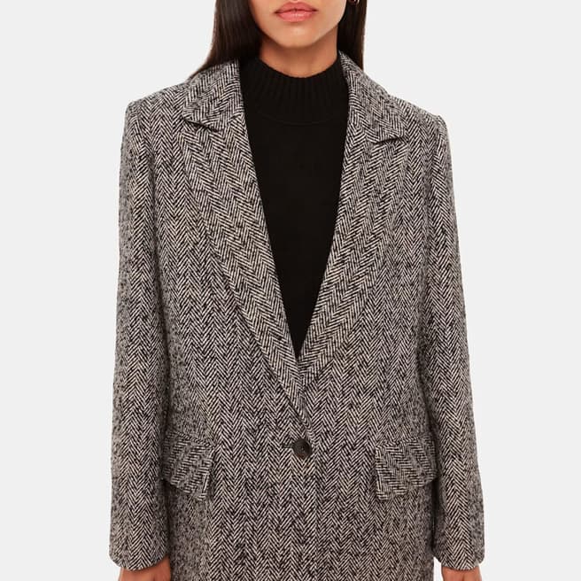 WHISTLES Multi Noa Herringbone Wool Blend Blazer