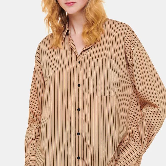 WHISTLES Brown Stripe Oversized Cotton Blend Shirt 