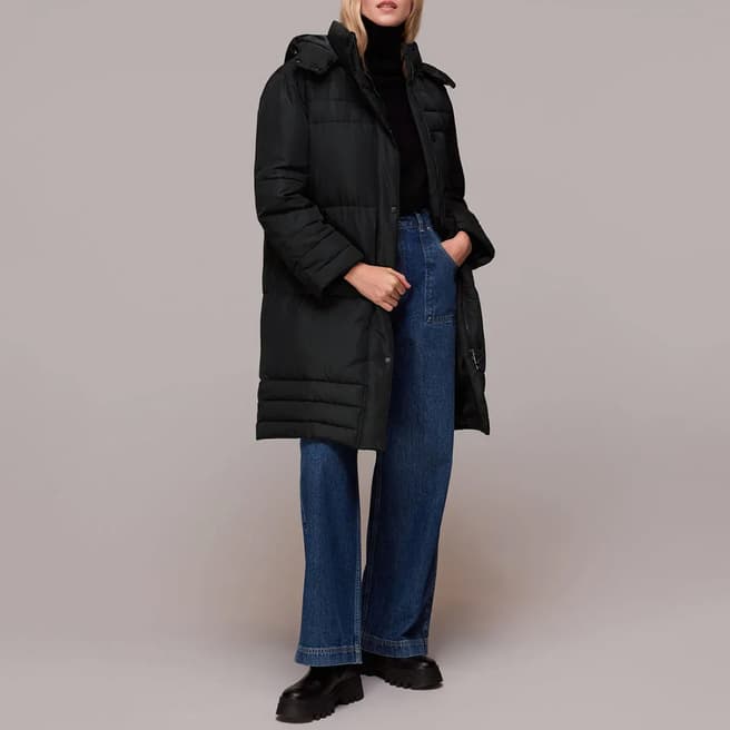 WHISTLES Black Becky Longline Hooded Puffer Coat