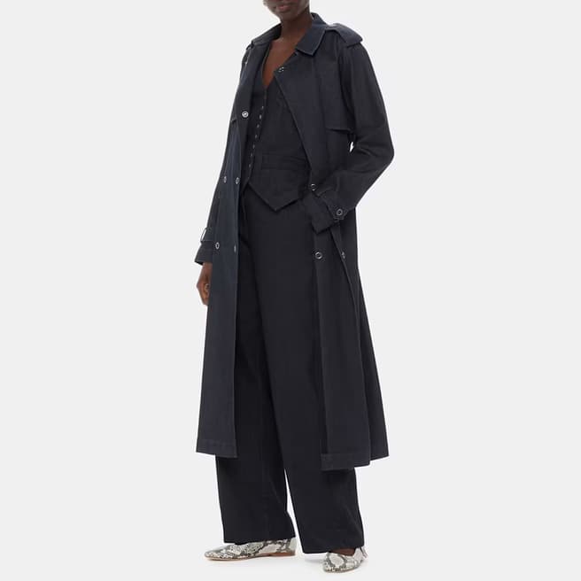 WHISTLES Dark Blue Cara Denim Trench Coat 