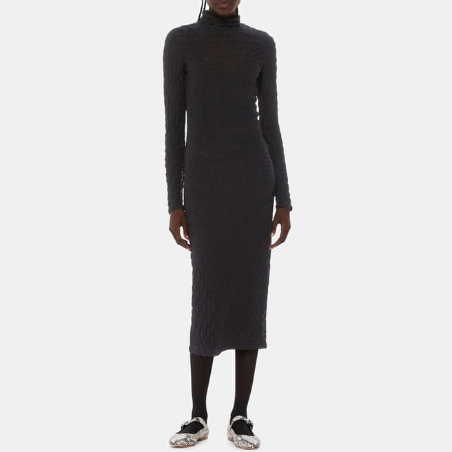 WHISTLES Black Textured Long Sleeve Dress 