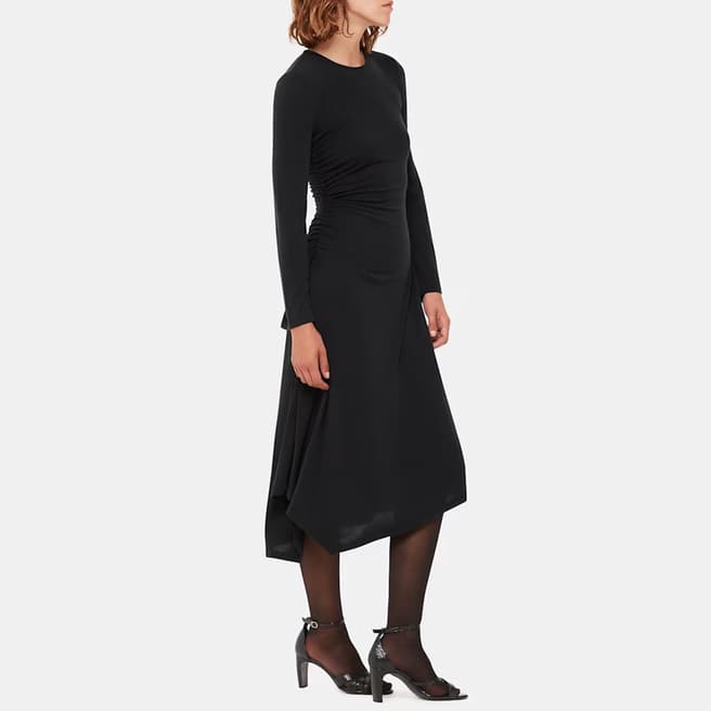 WHISTLES Black Asymmetric Jersey Midi Dress