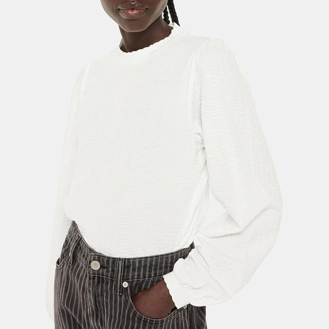 WHISTLES White Textured Puff Sleeve Cotton Blend Top