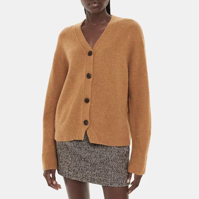 WHISTLES Camel Textured Wool Blend Cardigan 