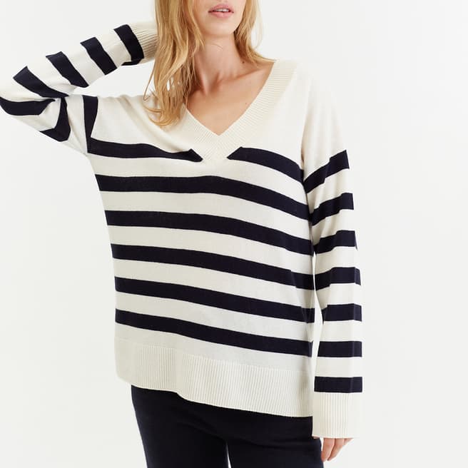 Chinti and Parker Black Stripe Cashmere Wool Blend Jumper