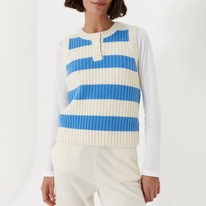 Chinti and Parker Blue Stripe Cashmere Wool Blend Vest 