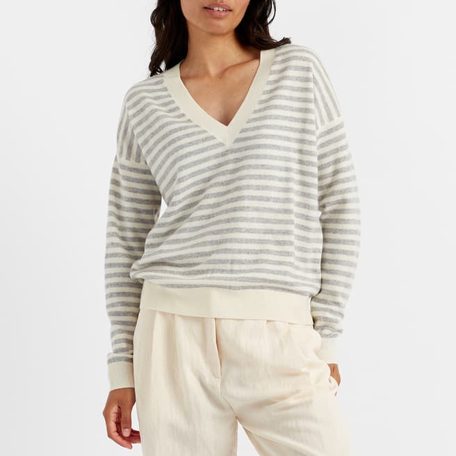 Chinti and Parker Grey Stripe Cashmere Wool Blend Jumper