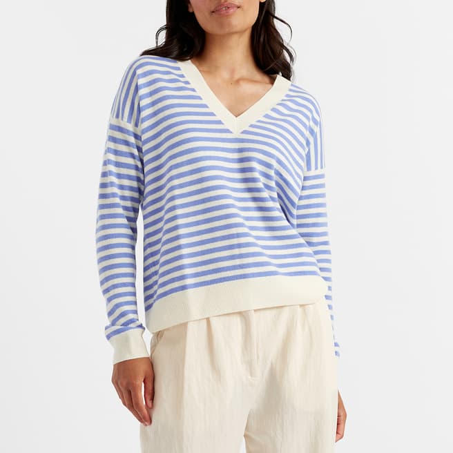 Chinti and Parker Blue Stripe Cashmere Wool Blend Jumper