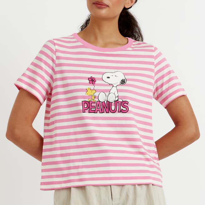 Chinti and Parker Pink Stripe Org Cotton Flower T-Shirt