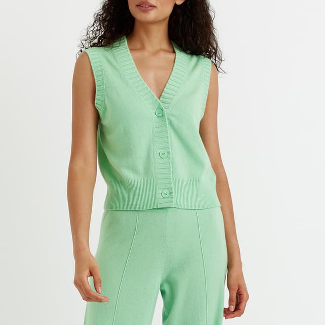 Chinti and Parker Green Cashmere Wool Blend Knitted Waistcoat