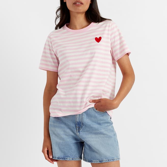 Chinti and Parker Pink Cotton Heart Breton Short Sleeve T-Shirt