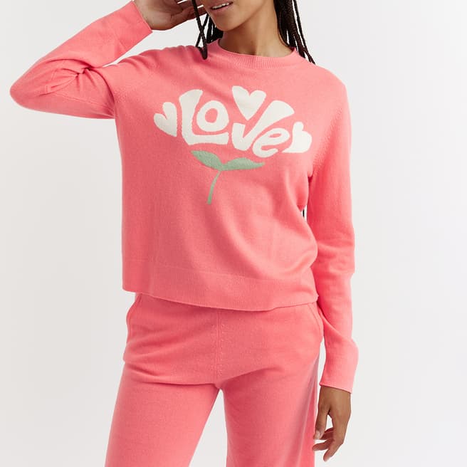 Chinti and Parker Coral Cashmere Wool Blend Bloom Love Jumper