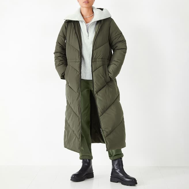 hush Khaki Eila Chevron Longline Puffer