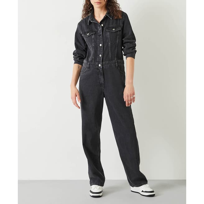 hush Black Celia Cotton Denim Boilersuit