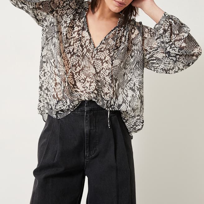 hush Beige Alicia Animal Print Blouse