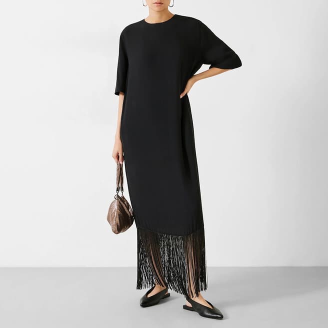 hush Black Hailey Fringe Midi Dress