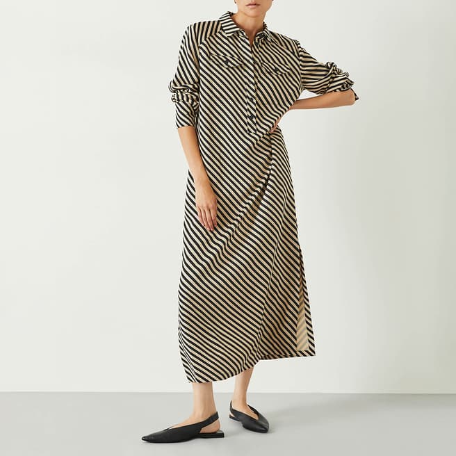 hush Black Striped Toria Midi Shirt Dress