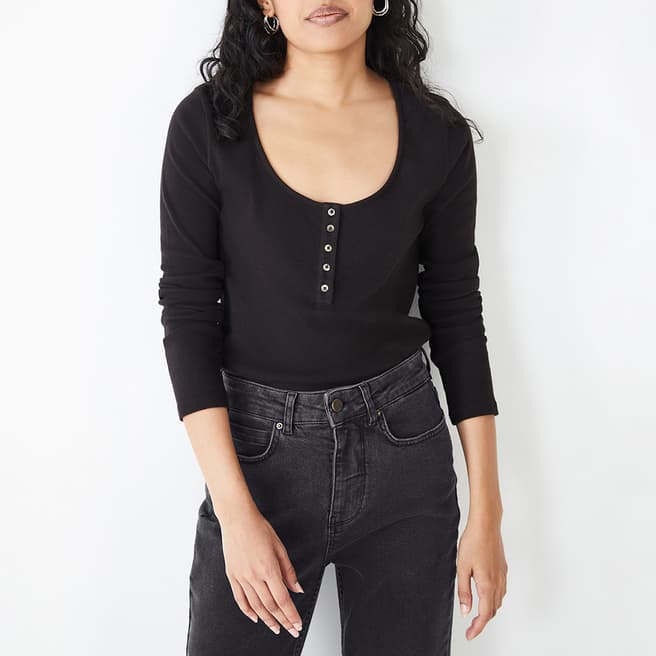 hush Black Henley Long Sleeve Top