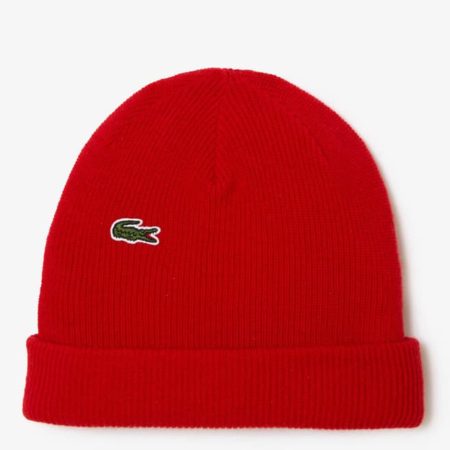 Lacoste Red Ribbed Beanie