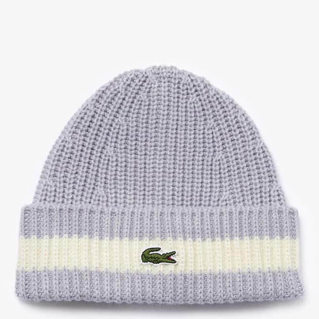 Lacoste Grey Stripe Ribbed Beanie