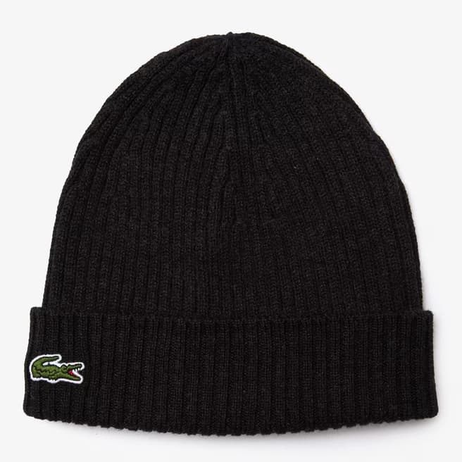 Lacoste Black Ribbed Beanie