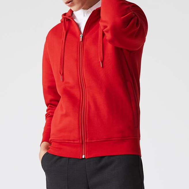 Lacoste Red Drawstring Zip Hoodie