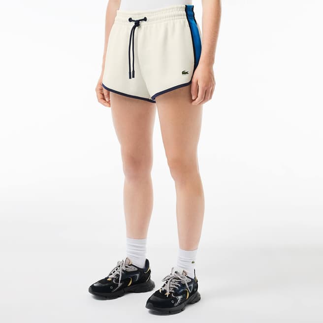 Lacoste Cream Two Tone Drawstring Cotton Blend Shorts