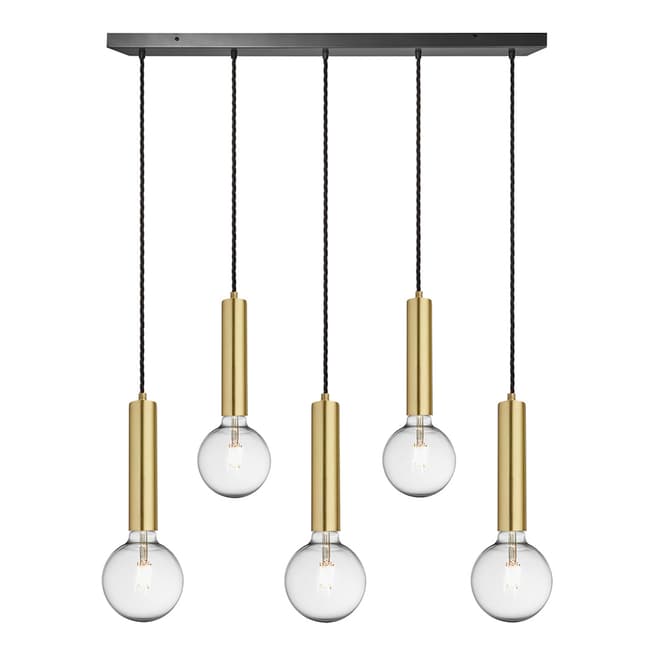 Industville Sleek Cylinder 5 Wire Cluster Lights - Brass