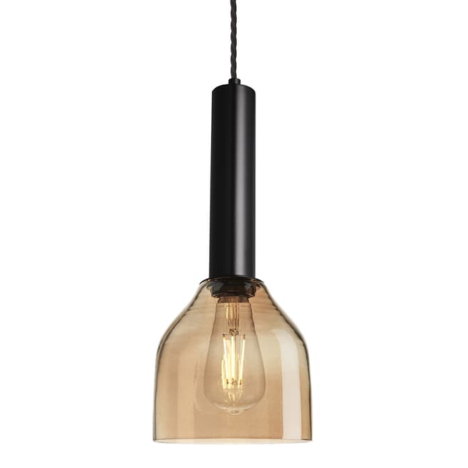 Industville Sleek Cylinder Tinted Glass Cone Pendant Light - 6 Inch - Amber - Black Holder