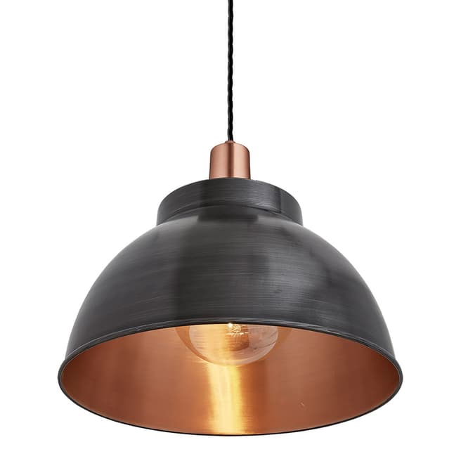 Industville Sleek Dome Pendant - 13 Inch - Pewter & Copper - Copper Holder