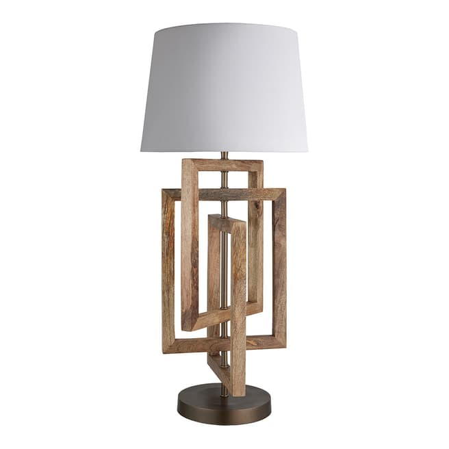 Industville Wooden Geometric Rectangle Table Lamp - Natural - White Large Empire Shade