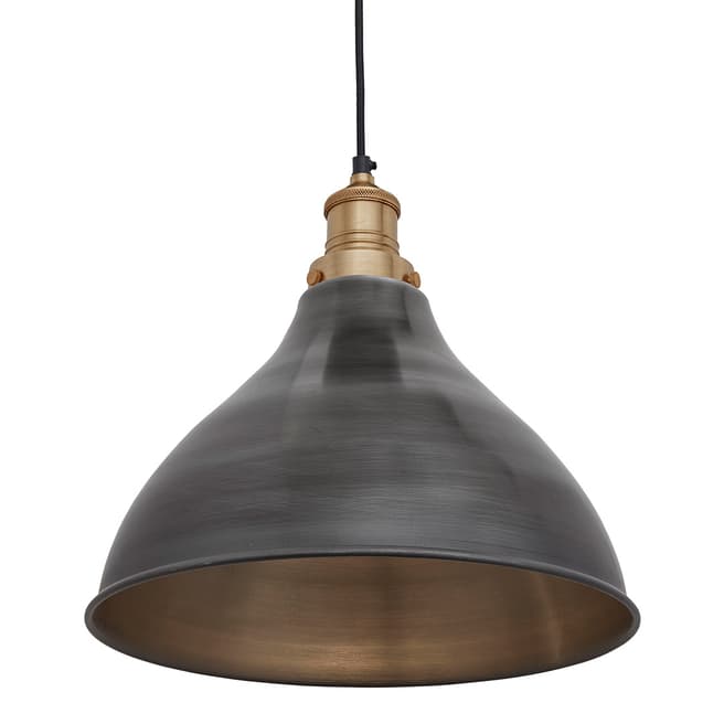 Industville Brooklyn Cone Pendant - 12 Inch - Pewter - Brass Holder