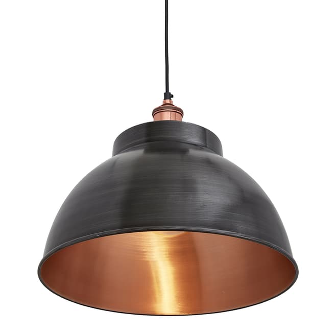 Industville Brooklyn Dome Pendant - 13 Inch - Pewter & Copper - Copper Holder