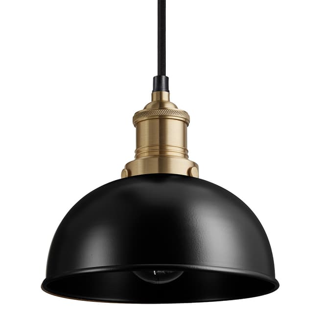 Industville Brooklyn Dome Pendant - 8 Inch - Black - Brass Holder