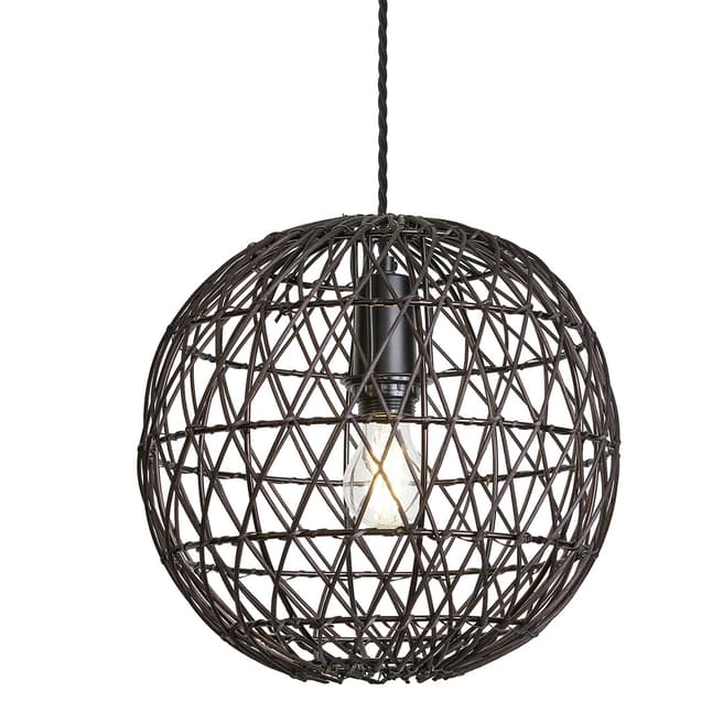 Industville Coastal Rattan Ceiling Pendant Light - 12 inch - Globe - Black