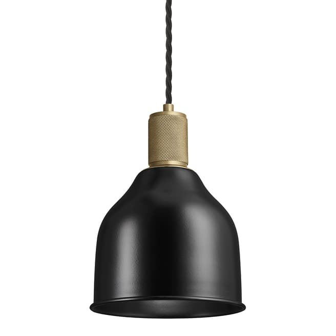 Industville Knurled Cone Pendant Light - 7 Inch - Black - Brass Holder