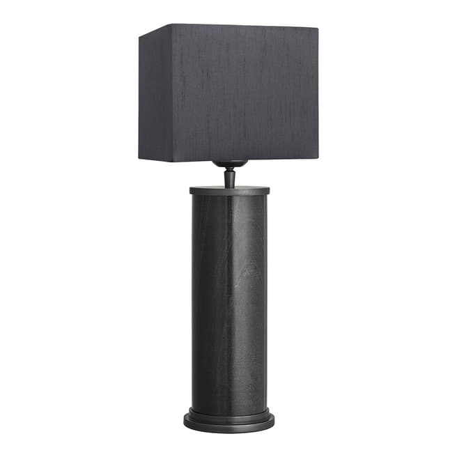 Industville Marble Pillar Cylinder Table Lamp - Black with Pewter - Grey Cube Shade