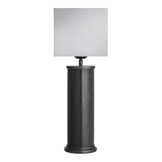 Industville Marble Pillar Cylinder Table Lamp - Black with Pewter - White Cube Shade