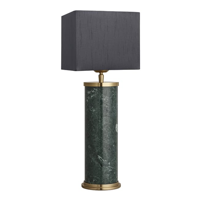 Industville Marble Pillar Cylinder Table Lamp - Green with Brass - Grey Cube Shade