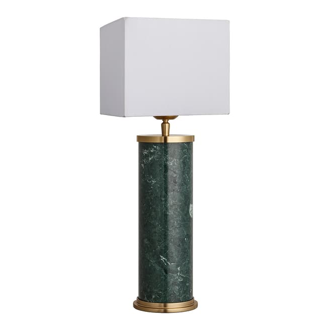 Industville Marble Pillar Cylinder Table Lamp - Green with Brass - White Cube Shade