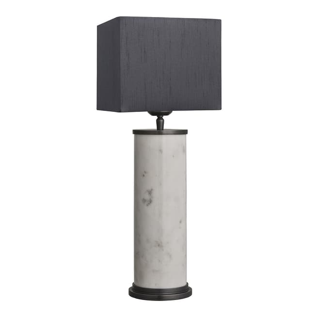 Industville Marble Pillar Cylinder Table Lamp - White with Pewter - Grey Cube Shade