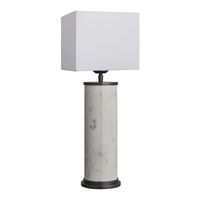 Industville Marble Pillar Cylinder Table Lamp - White with Pewter - White Cube Shade