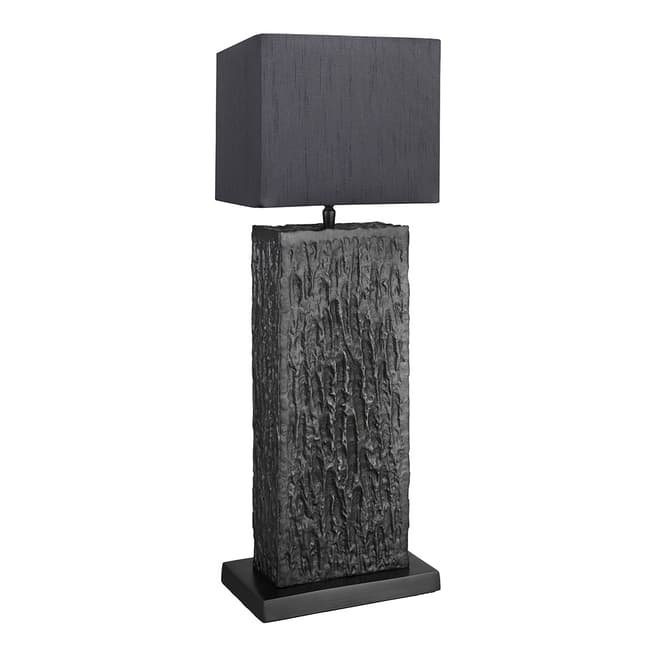 Industville Ornate Column Table Lamp - Pewter - Grey Cube Shade