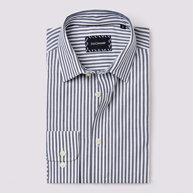 Duchamp Dark Blue Textured Stripe Cotton Shirt