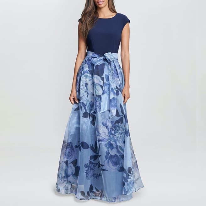 Gina Bacconi Navy Grace Maxi Printed Dress