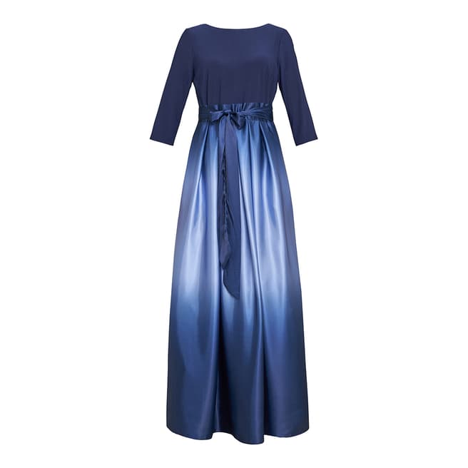 Gina Bacconi Navy Ingrid V-Neck Ombre Satin Maxi Dress