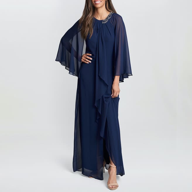 Gina Bacconi Navy Polly Maxi Halter Neck Dress