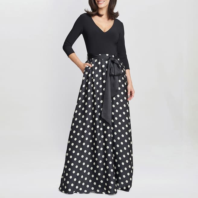 Gina Bacconi Black Christina Printed Satin Dress