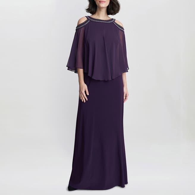 Gina Bacconi Purple Audrey Cold Shoulder Popover Gown